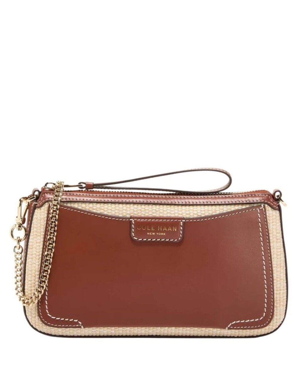 NWT ✅ Cole Haan THE LEIGHTON CLUTCH Wristlet Bag Straw / Tan #U08310 ✨ NWT